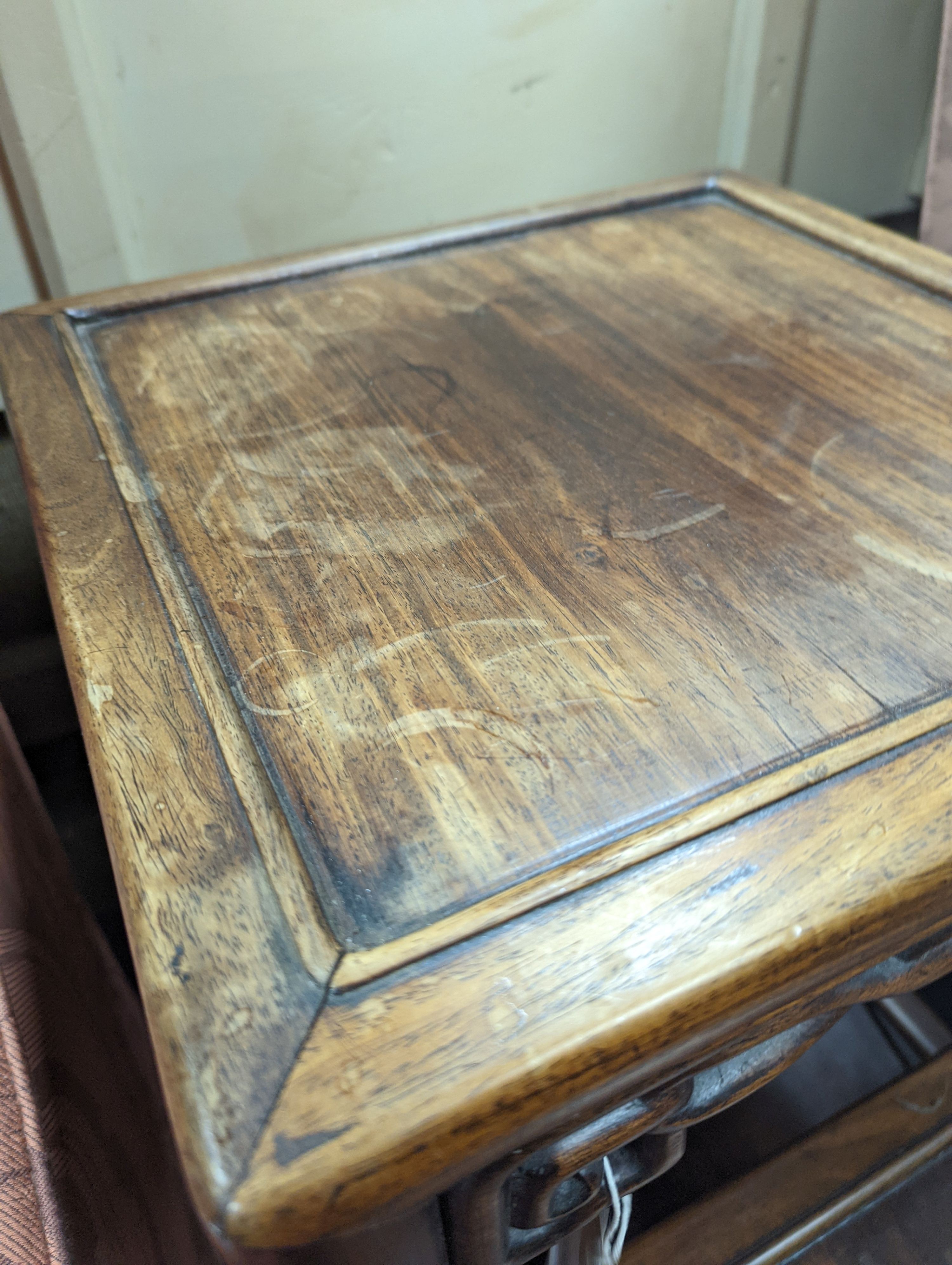 A Chinese hardwood two tier table, width 80cm, depth 38cm, height 80cm